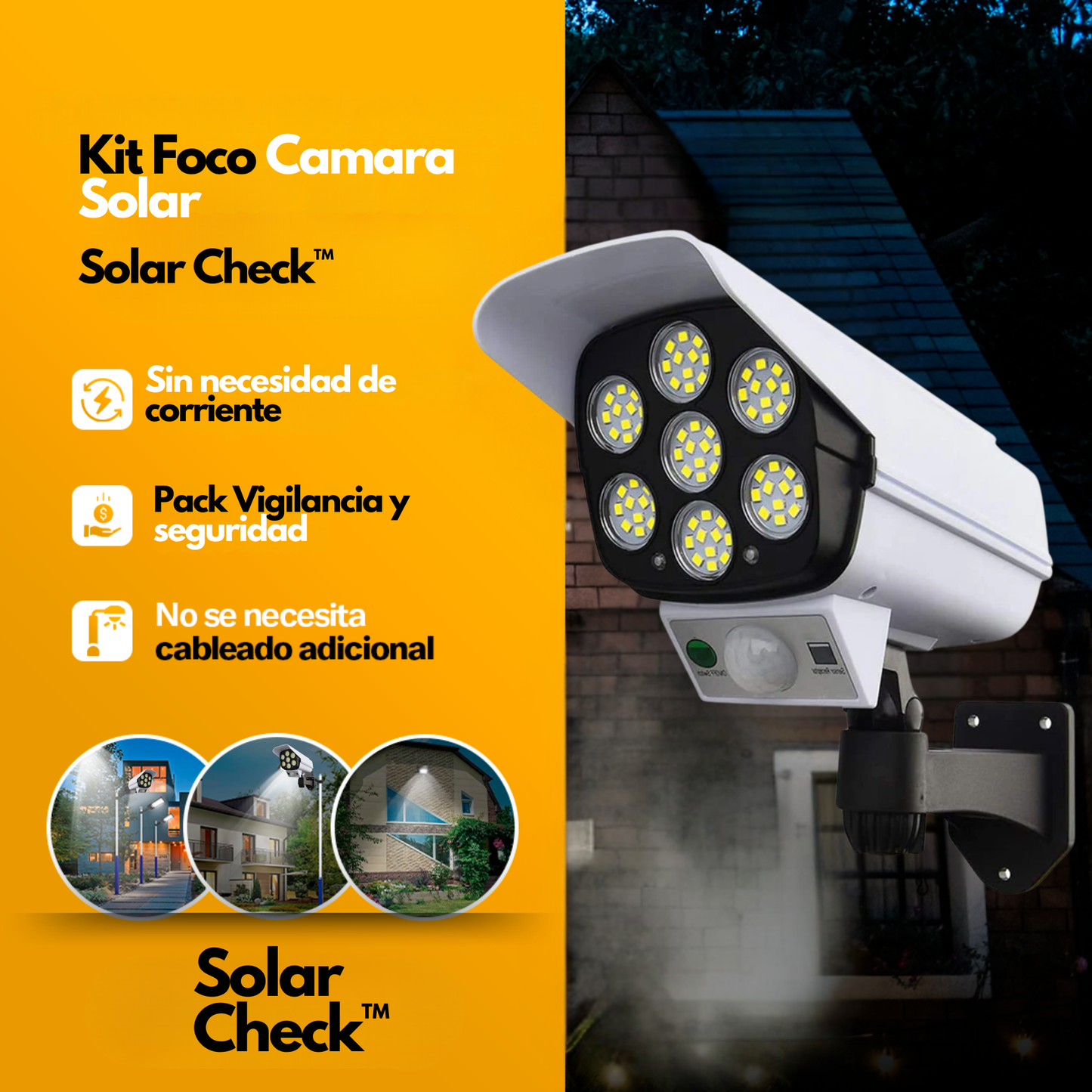 Simulador de Cámara Led Solar Check™ Con Panel Solar