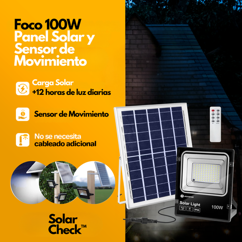 Foco Led Con Panel Solar Para Exteriores 100W