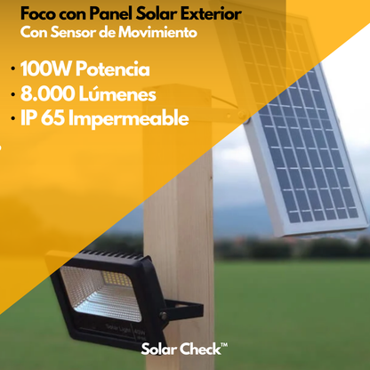 Foco Led Con Panel Solar Para Exteriores 100W
