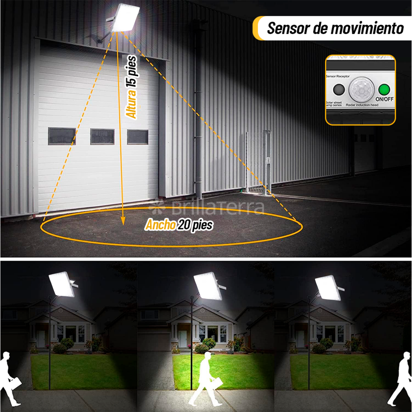 Foco Led Con Panel Solar Para Exteriores 100W