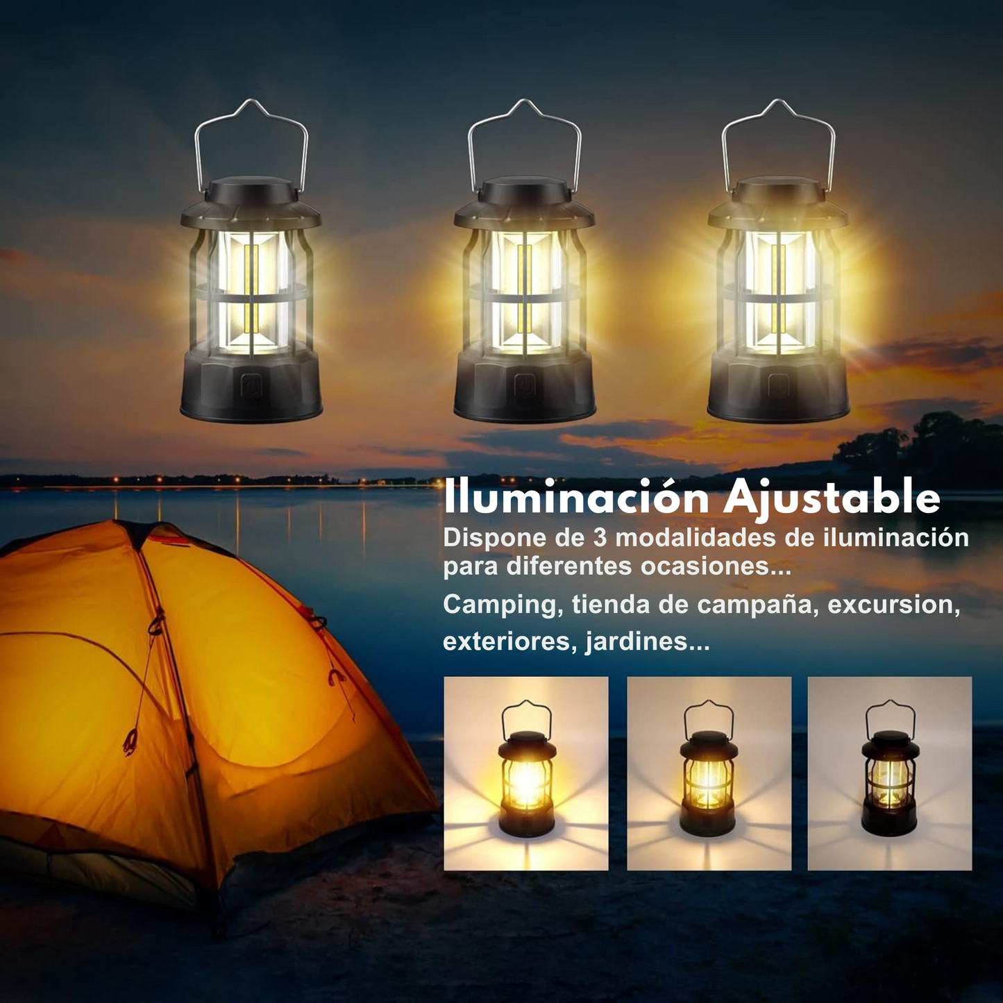 Luz Led Solarcheck™Camping con 4 Intensidades | 1.000 Lúmenes