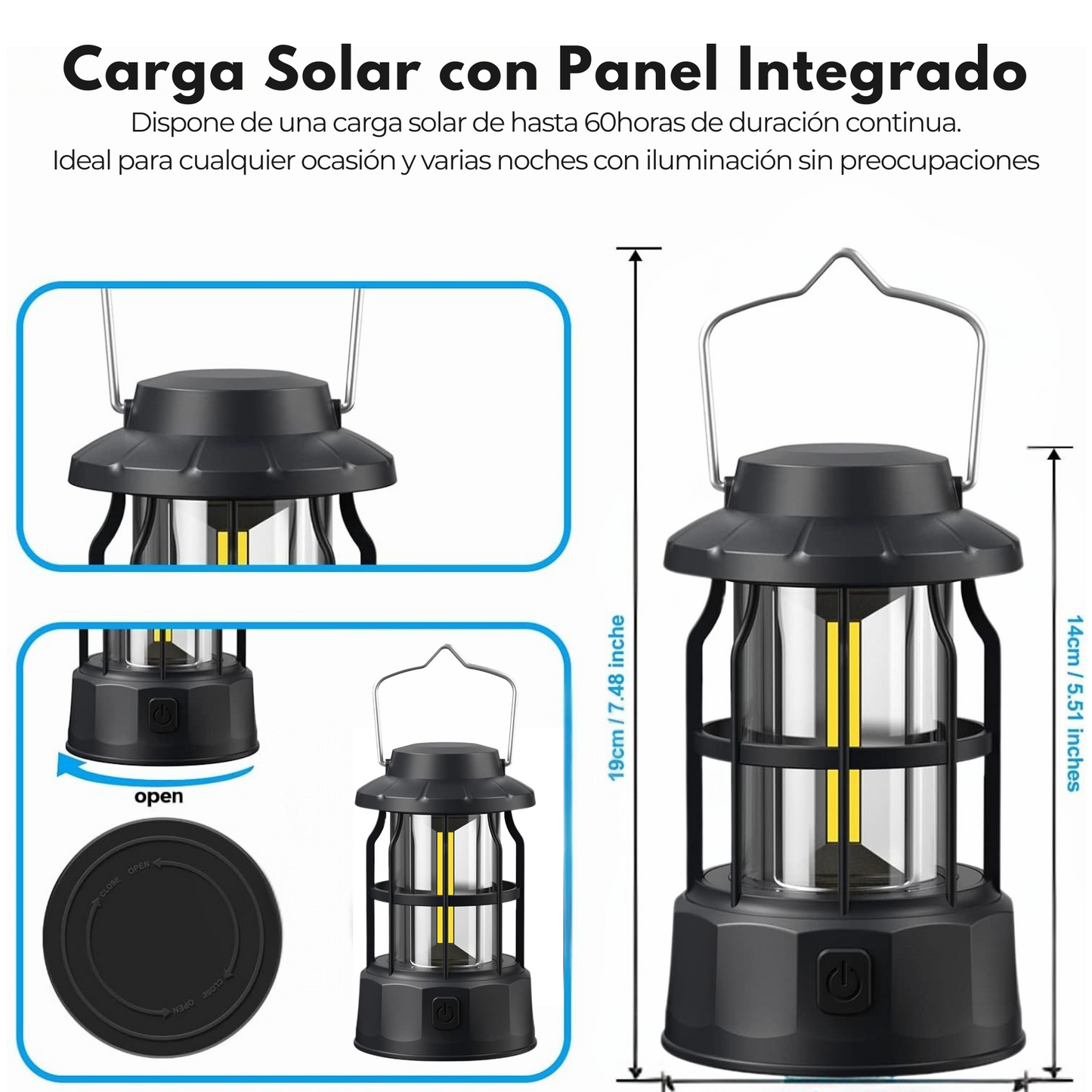 Luz Led Solarcheck™Camping con 4 Intensidades | 1.000 Lúmenes